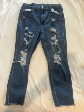 Aeropostale Mom Jeans Distressed Raw Hem Medium Wash Women's Size 14